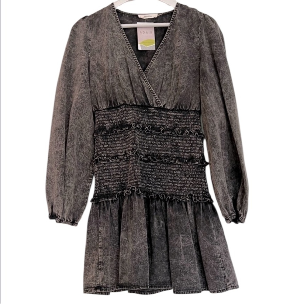 Idem Ditto Tone of Voice 100% cotton Acid Wash Smock Mini Dress Black Y2K S NEW